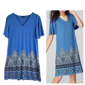J Jill Wearever Collection Sz Small Dress Blue Moroccan Boho Flowy Stretch